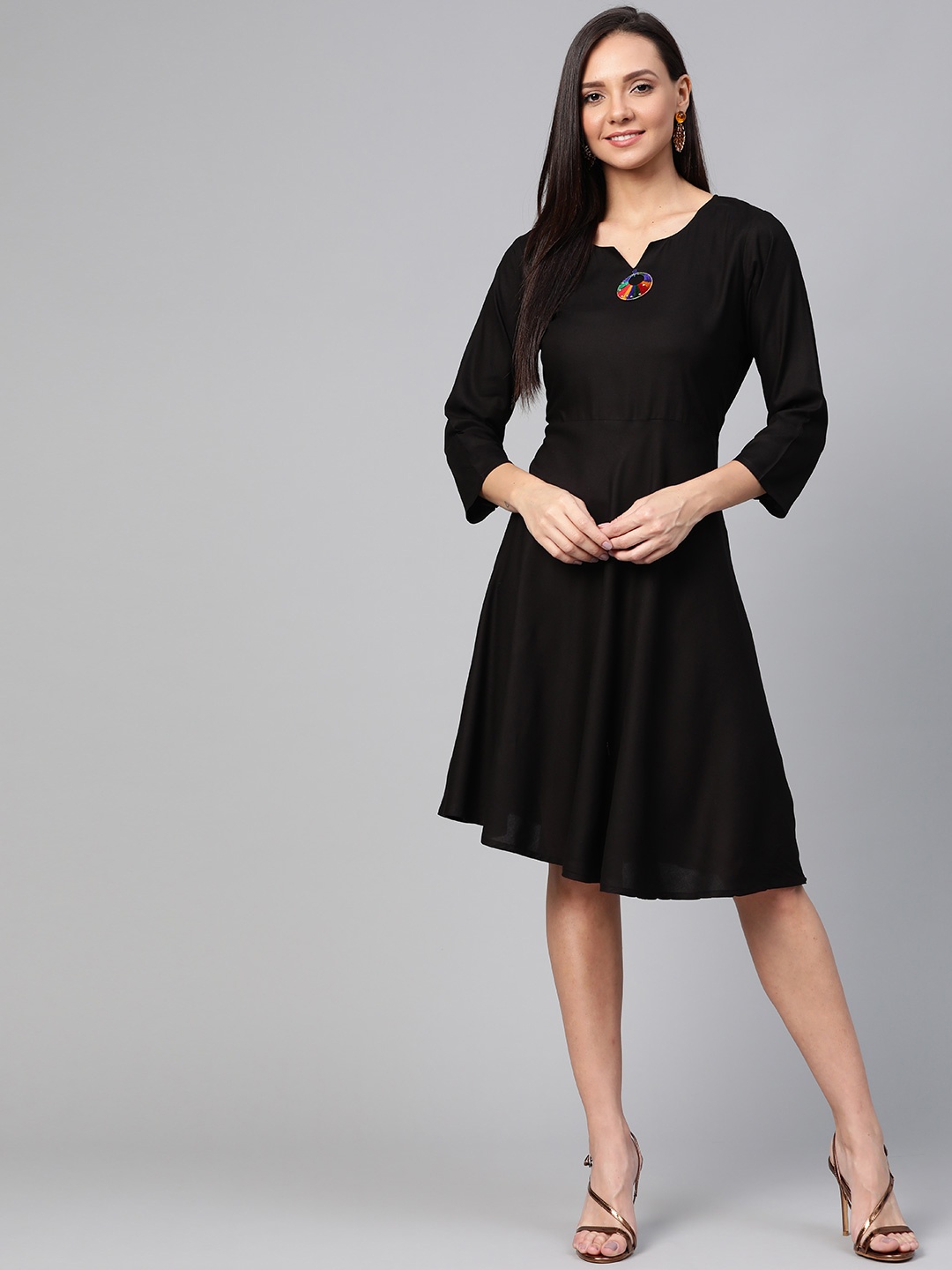 

Jompers Women Black Solid A-Line Dress
