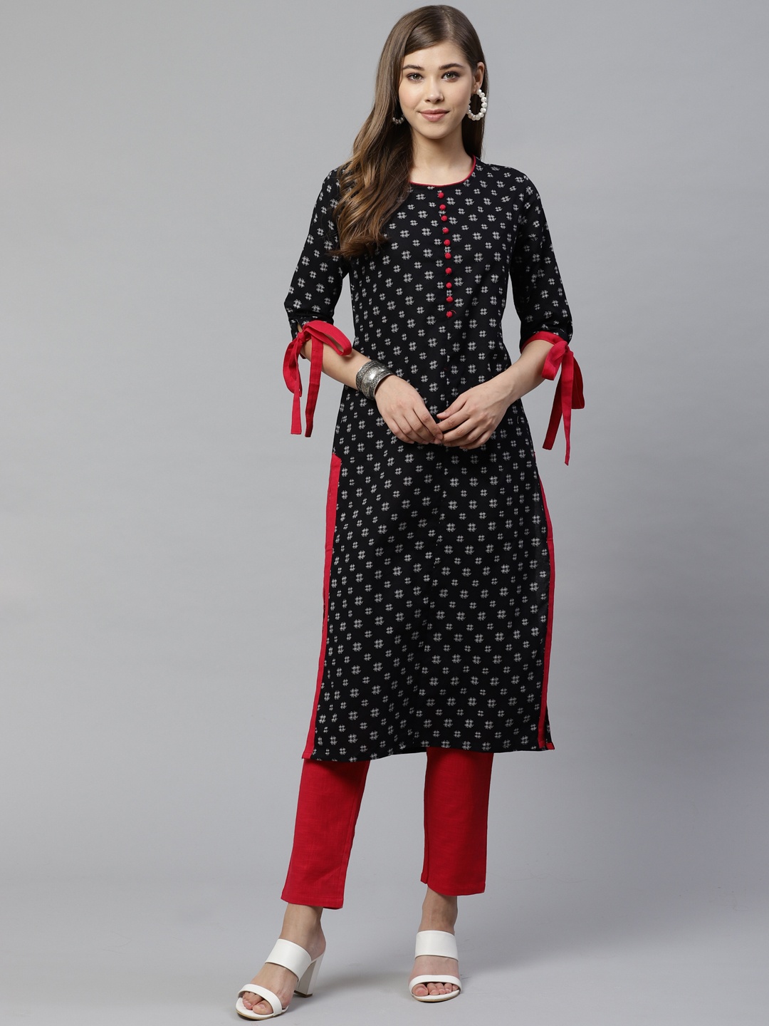 

YASH GALLERY Women Black & Pink Printed Kurta with Trousers