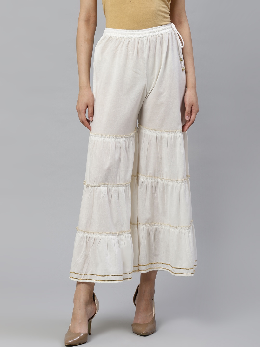 

YASH GALLERY Women Off-White Solid Flared Sharara