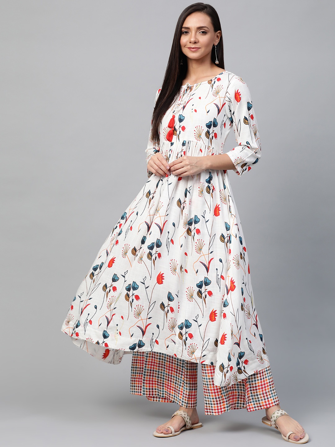 

Sangria Women White & Red Printed Kurta with Palazzos