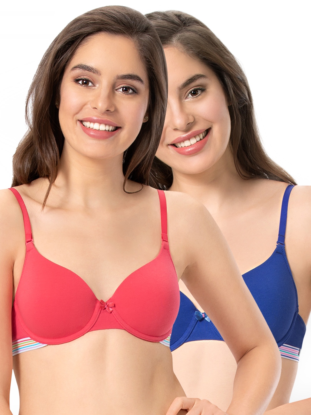 

every de by amante Pack of 2 Solid Underwired Lightly Padded T-shirt Bras, Blue