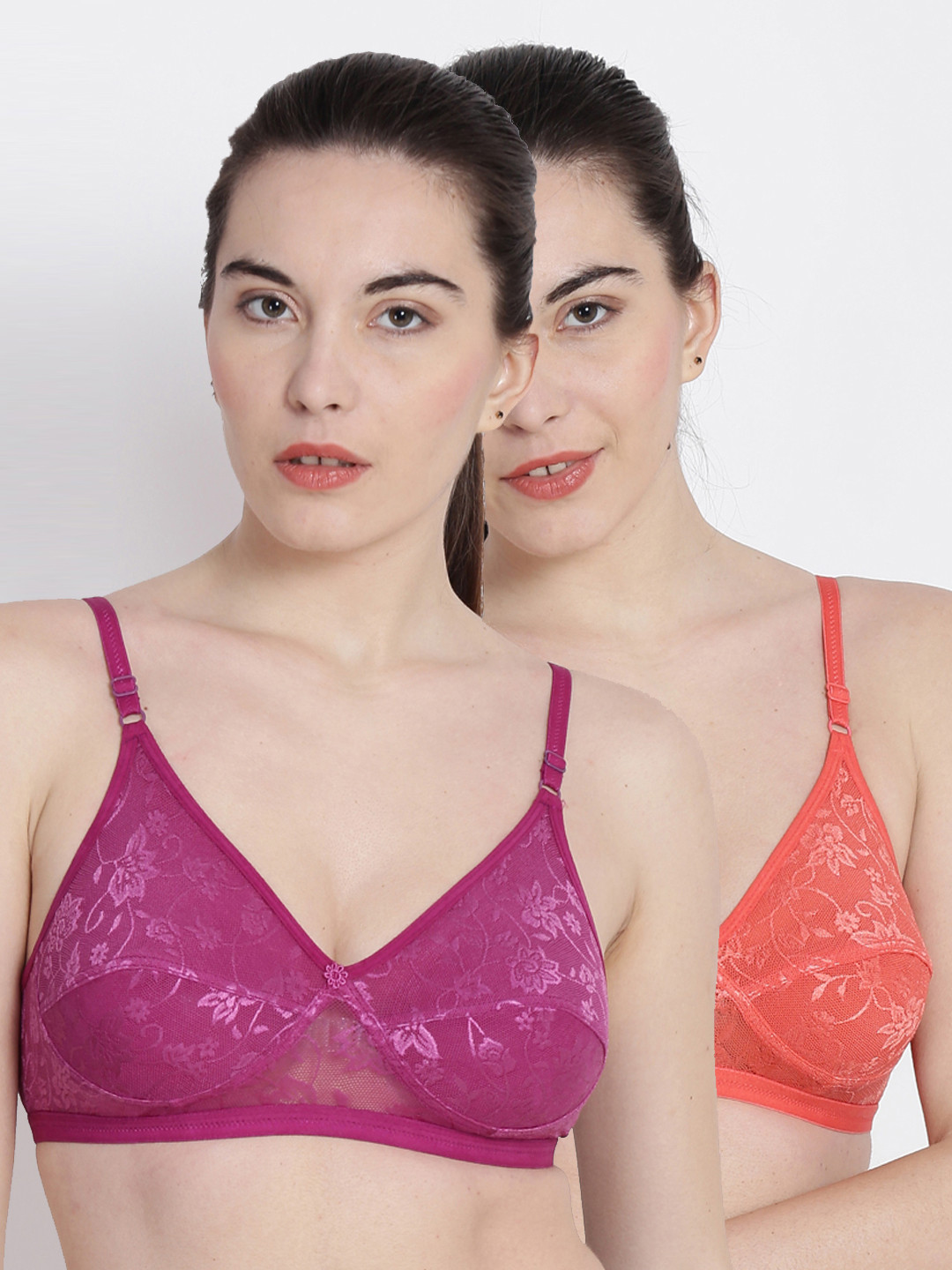 

ABELINO Pack Of 2 Self Design Non-Wired Non Padded Everyday Bras, Purple