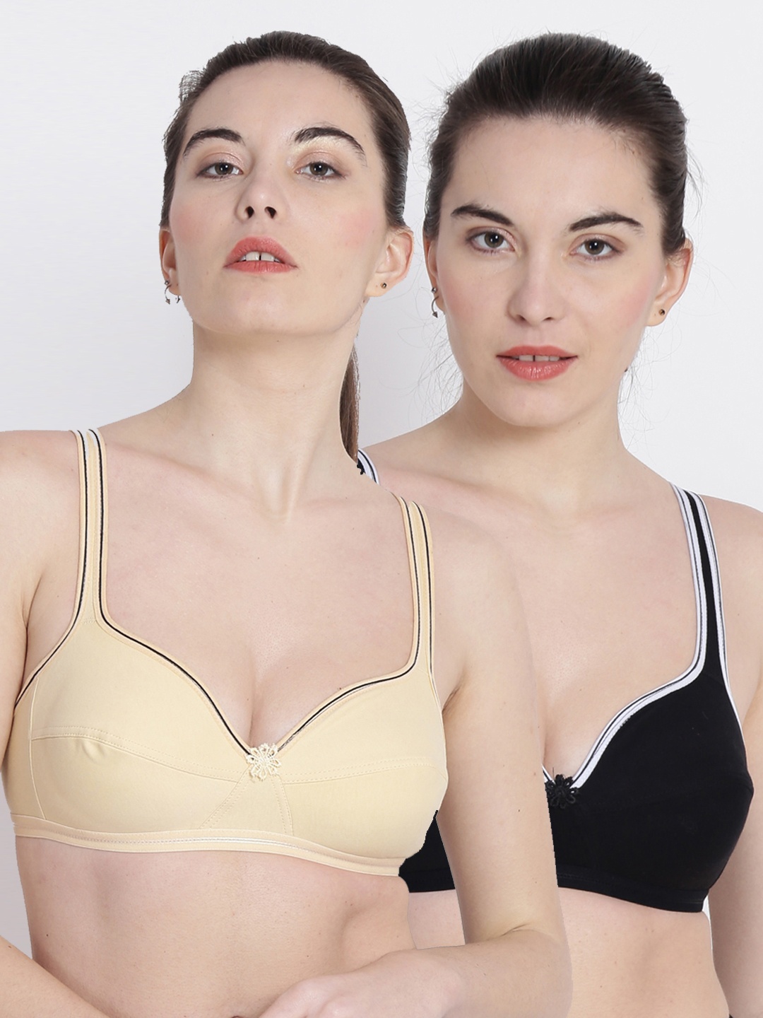 

ABELINO Pack Of 2 Solid Non-Wired Non Padded T-shirt Bras, Black