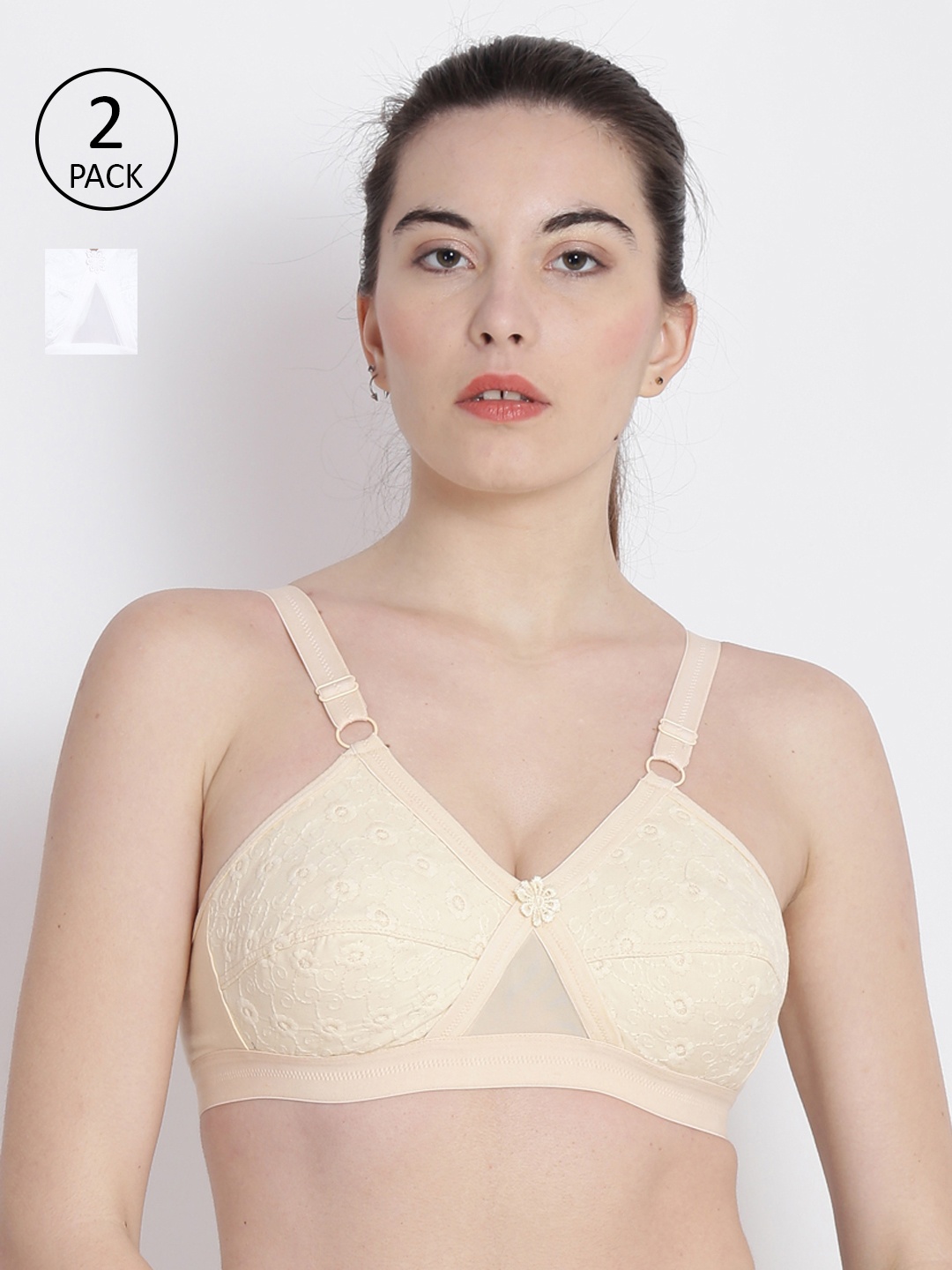 

ABELINO Pack of 2 Non-wired & Non-Padded Everyday Bras, Cream