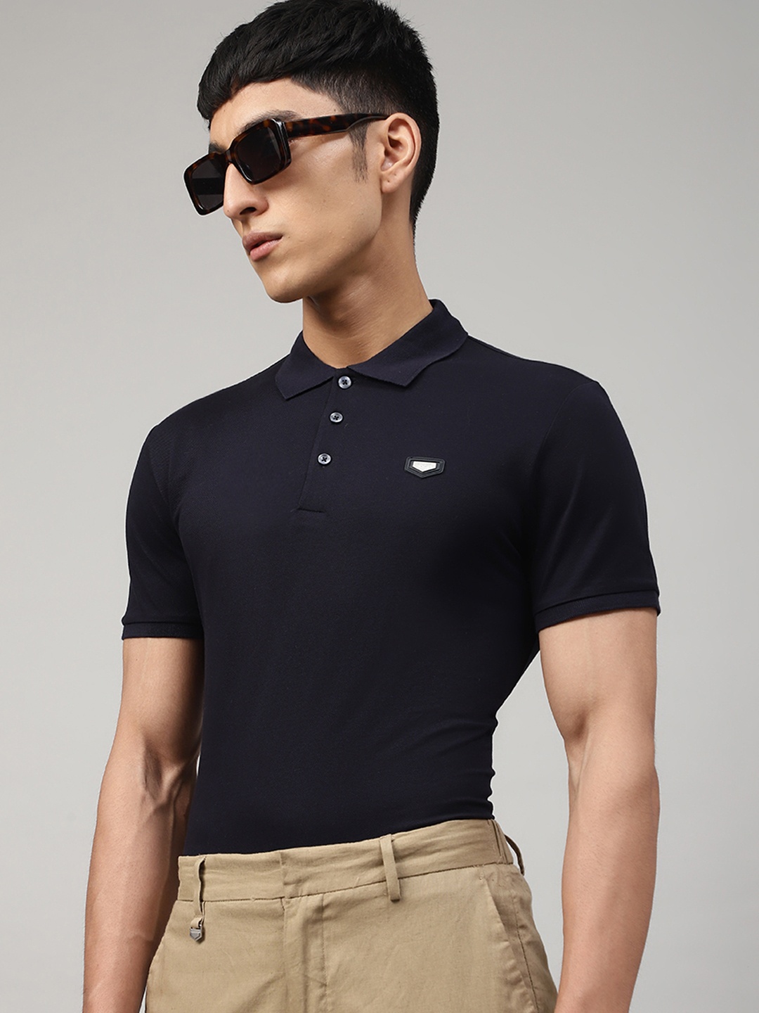 

Antony Morato Men Navy Blue Solid Polo Collar T-shirt