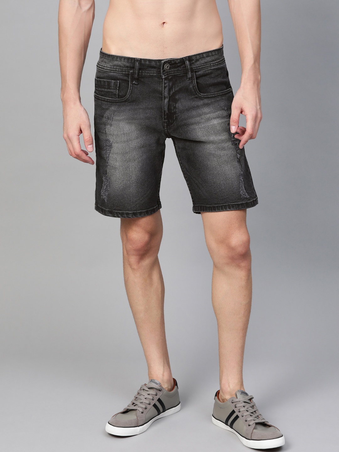 

Roadster Men Charcoal Grey Washed Regular Fit Denim Shorts