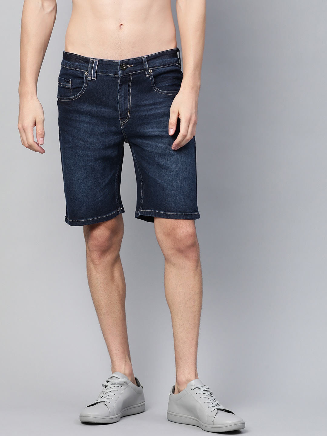 

Roadster Men Navy Blue Washed Regular Fit Denim Shorts