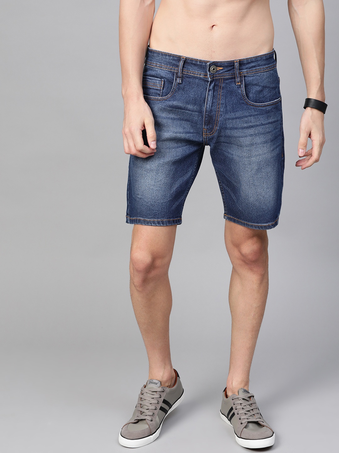

Roadster Men Navy Blue Washed Regular Fit Denim Shorts