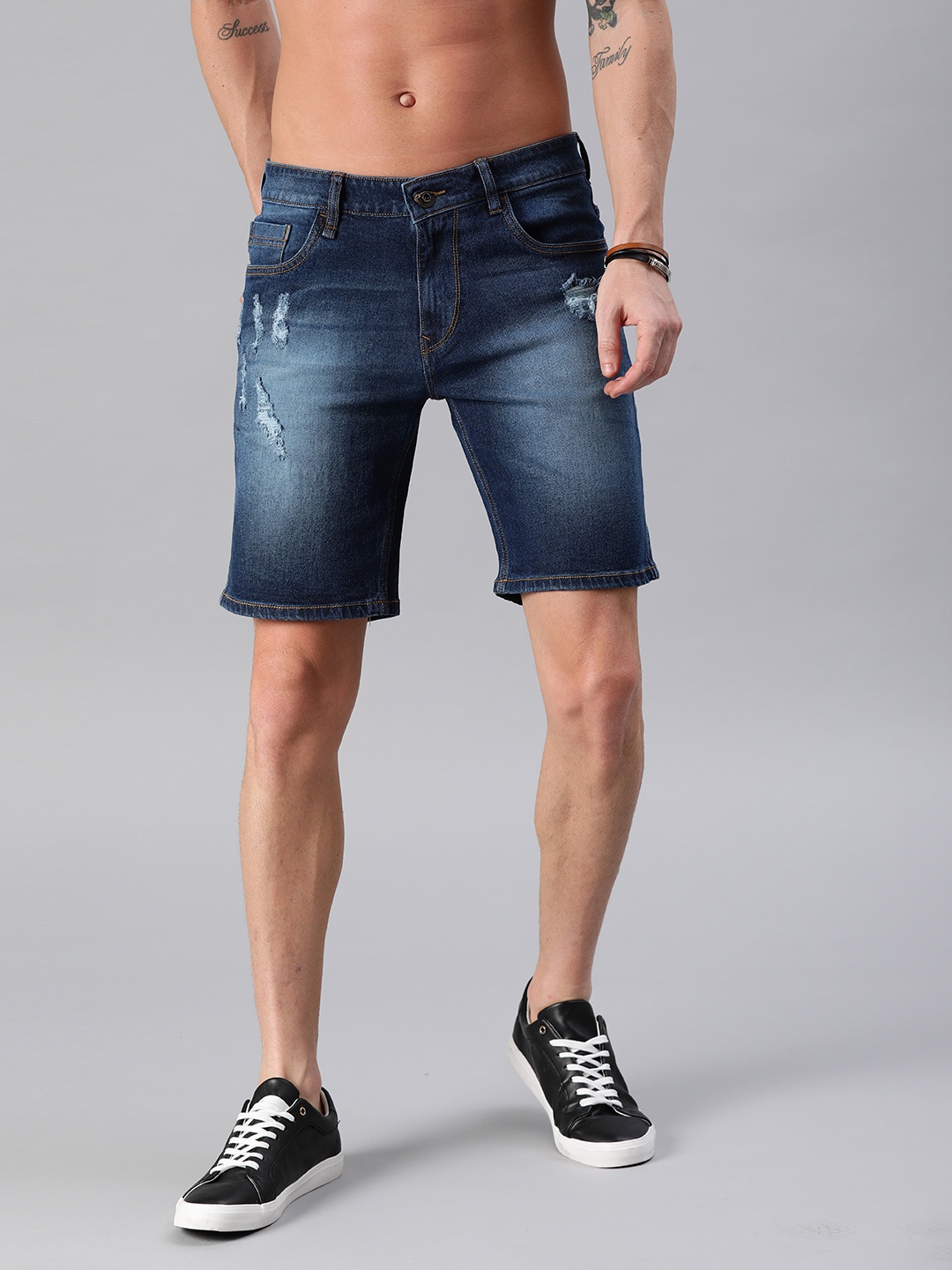 Roadster Men Blue Washed Regular Fit Denim Shorts