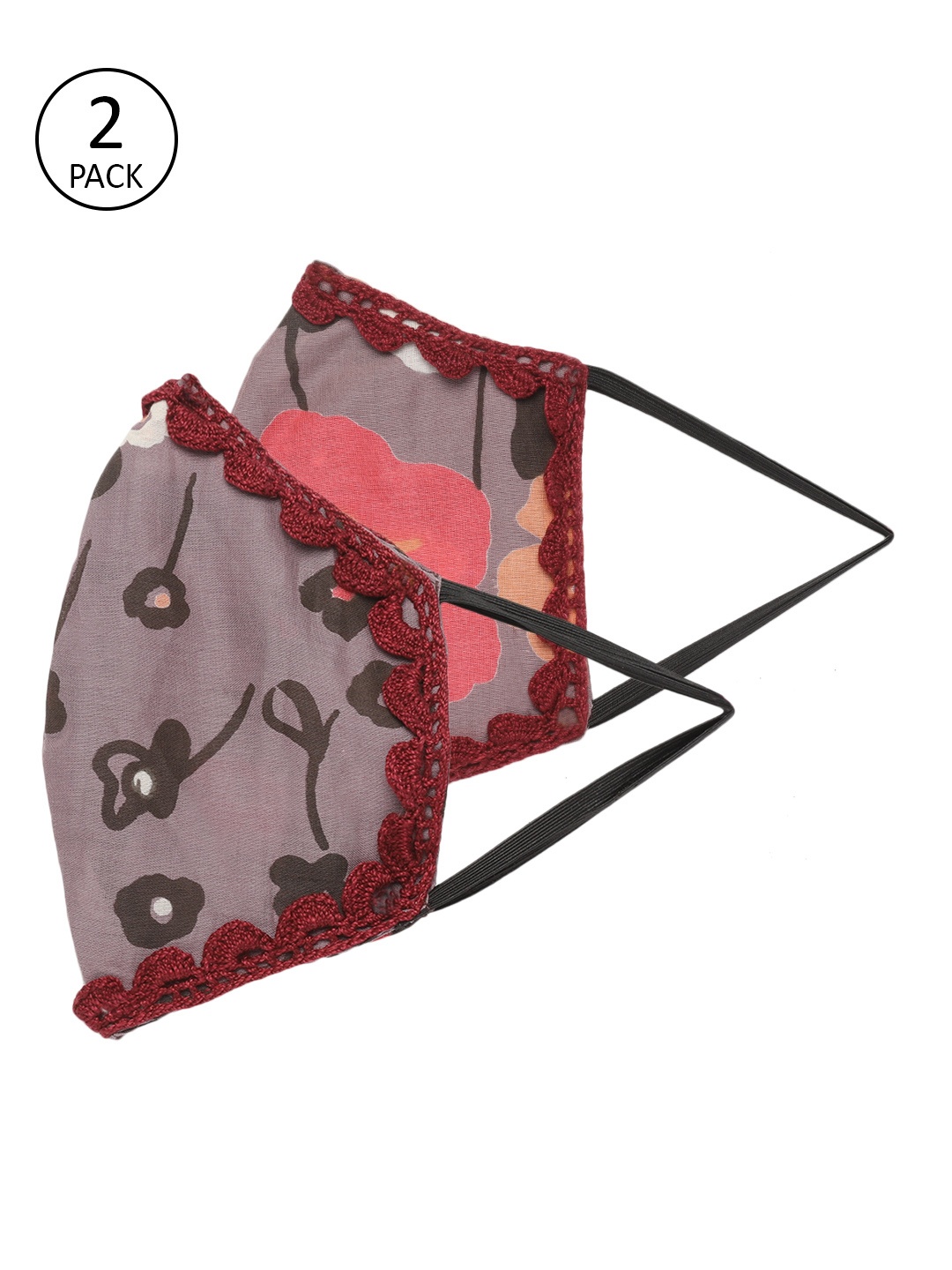 

InWeave Women Pack of 2 Mauve & Olive Green Floral 2-Ply Reusable Outdoor Cloth Masks