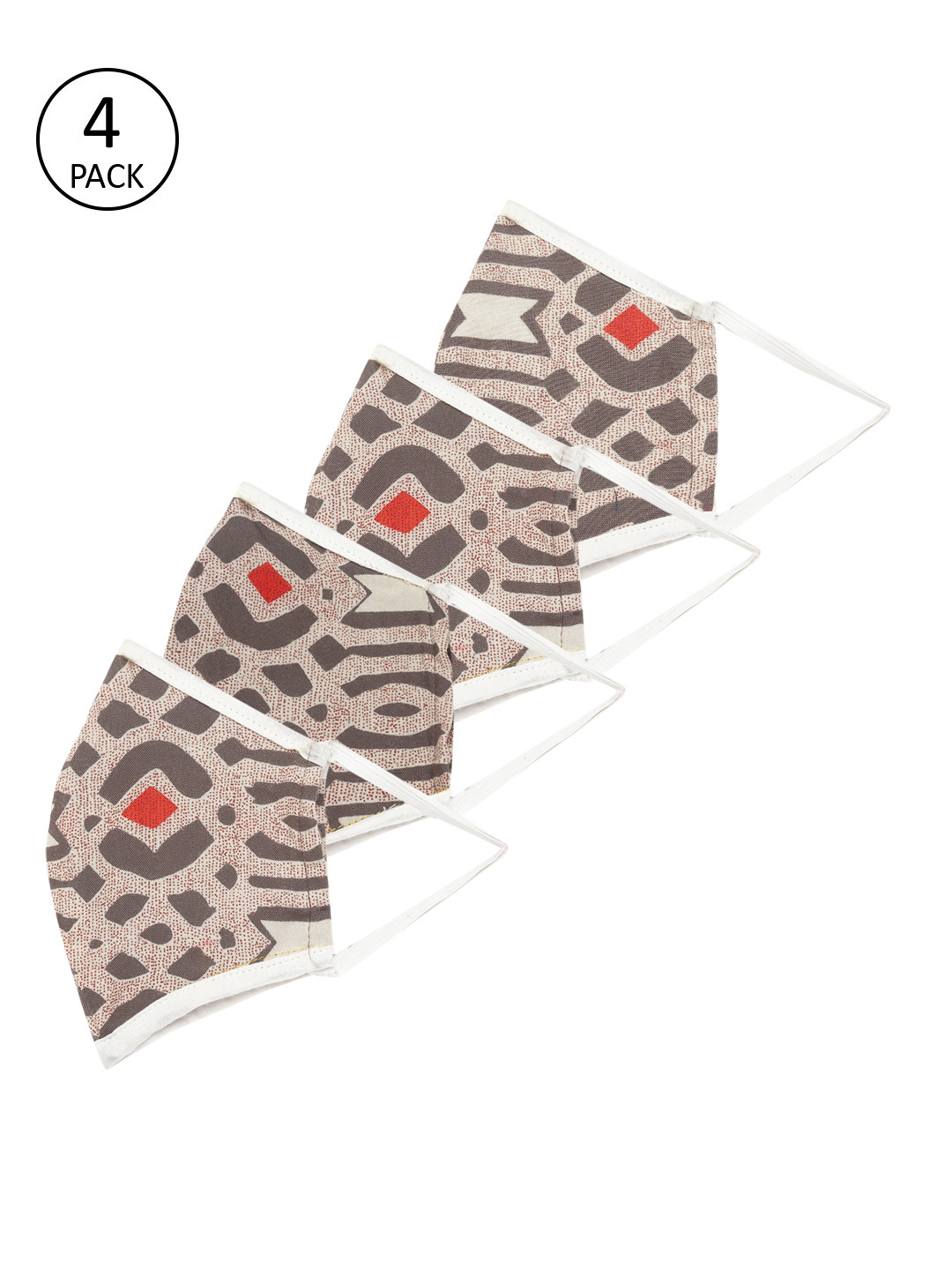 

InWeave Women Pack of 4 Beige & Charcoal Grey Printed 2-Ply Reusable Outdoor Cloth Masks