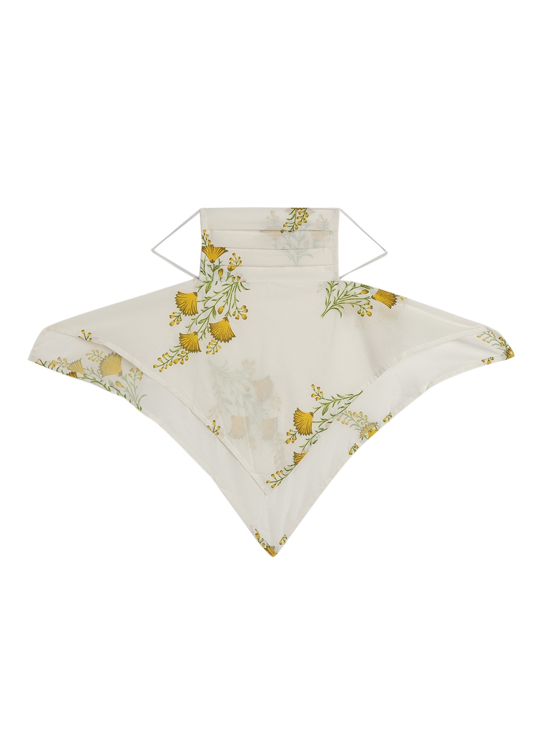 

InWeave Women Off-White & Mustard Yellow Floral 2-Ply Reusable Outdoor Cloth Scarf Mask