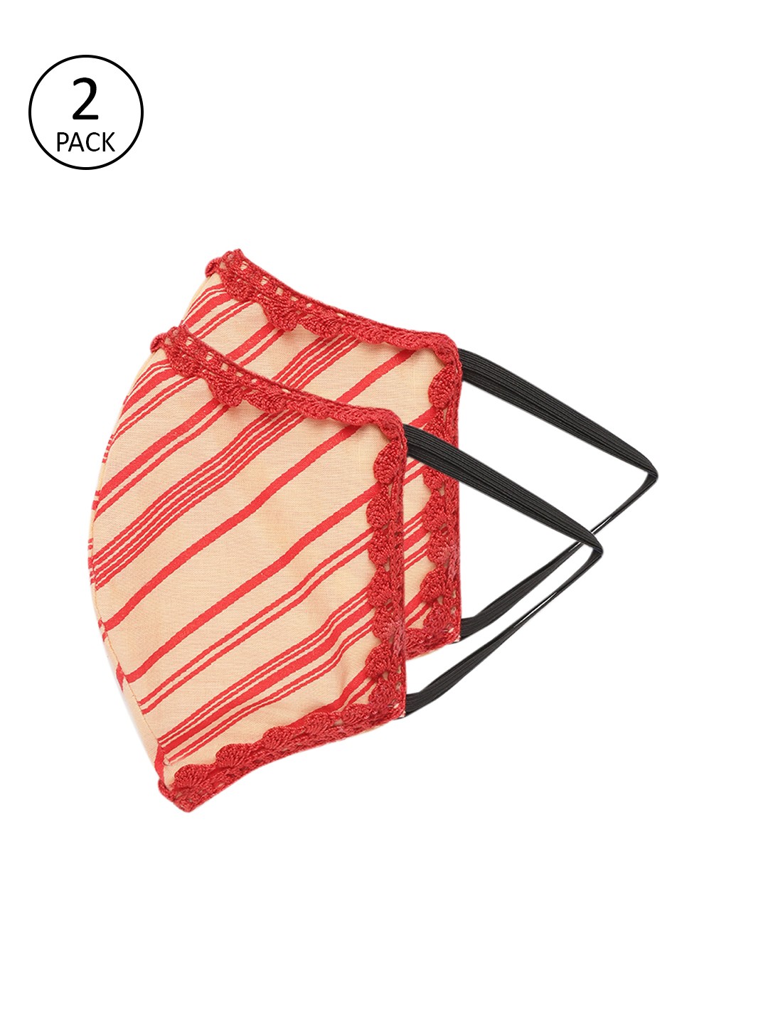 

InWeave Women Pack of 2 Peach-Coloured & Red 2-Ply Striped Reusable Outdoor Cloth Masks