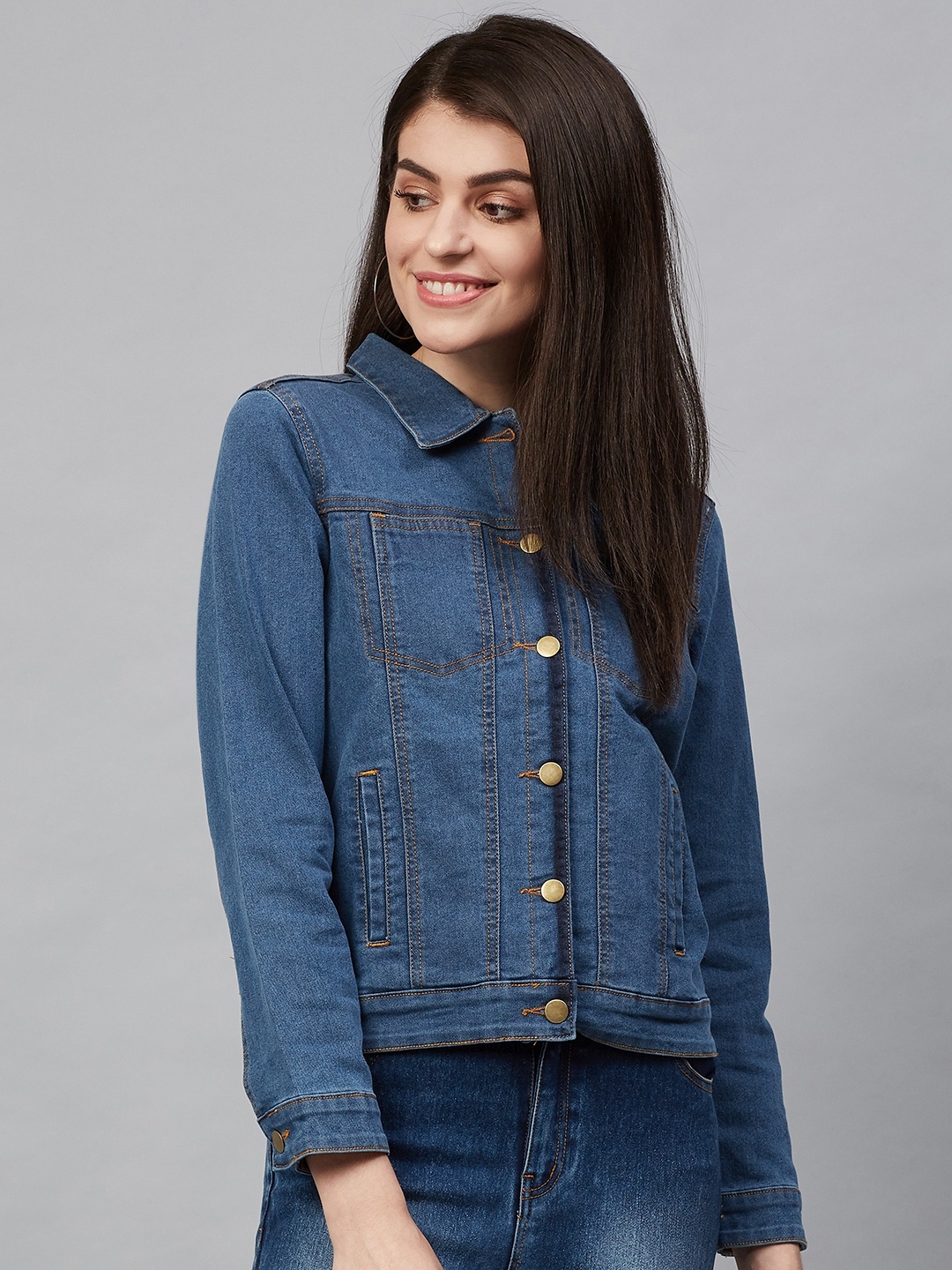 

Hubberholme Women Blue Solid Denim Jacket