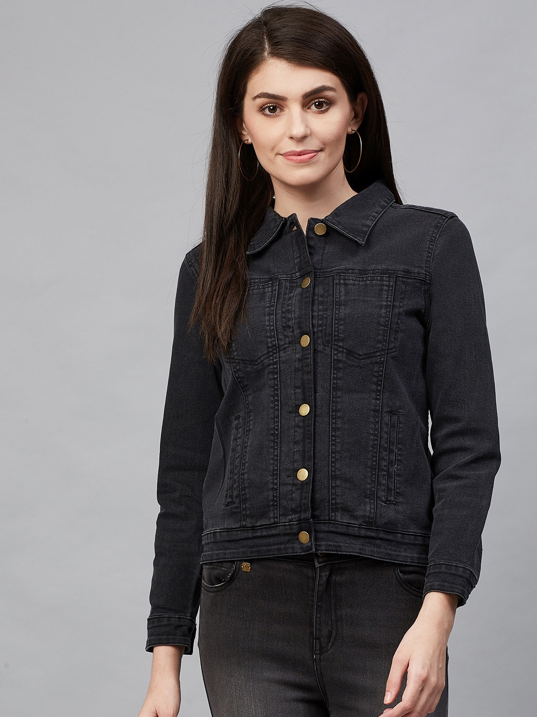 

Hubberholme Women Black Solid Denim Jacket