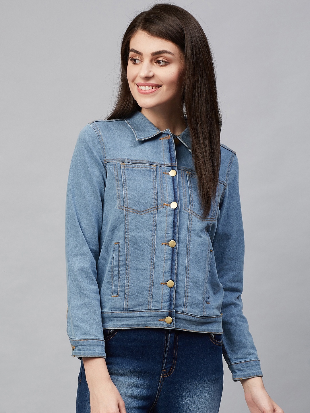 

Hubberholme Women Blue Solid Denim Jacket