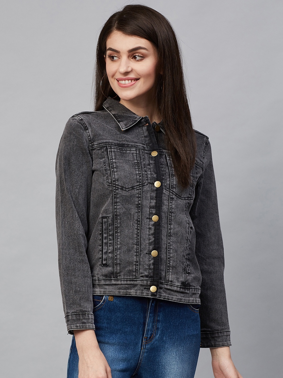 

Hubberholme Women Black Solid Denim Jacket