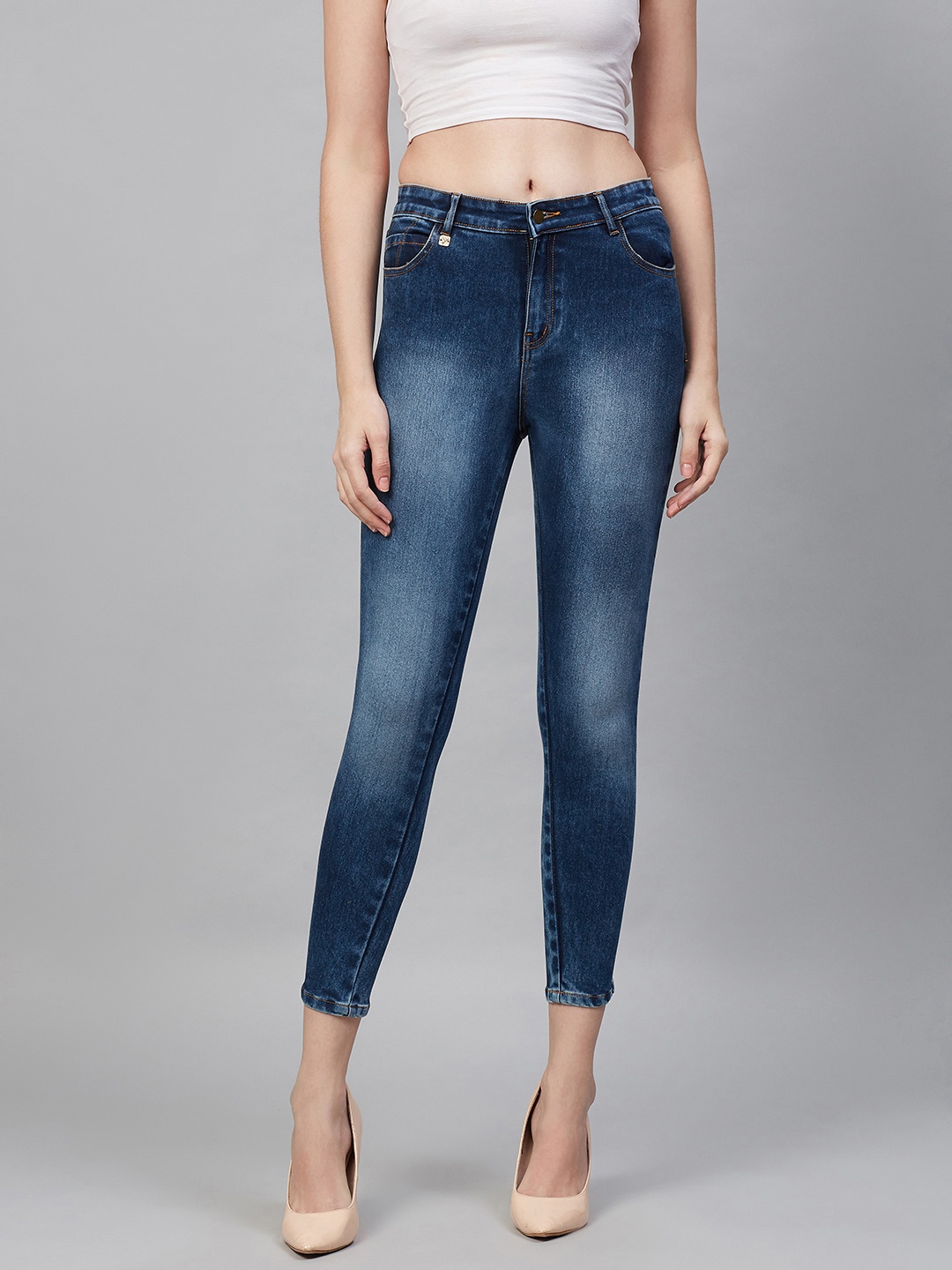 

Hubberholme Women Blue Slim Fit High-Rise Clean Look Cropped Stretchable Jeans