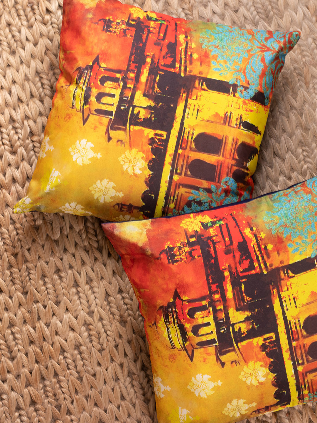 

NISRAG HOME Yellow & Red Set of 2 Abstract Square Cushion Covers
