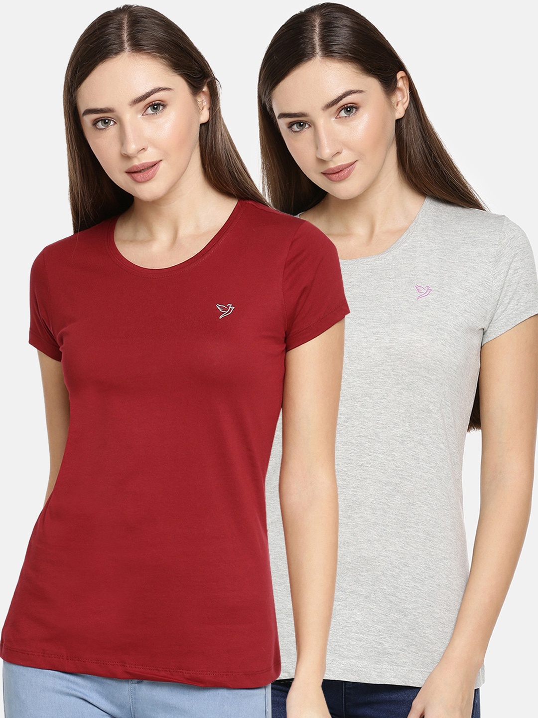 

TWIN BIRDS Women Maroon Solid Round Neck T-shirt