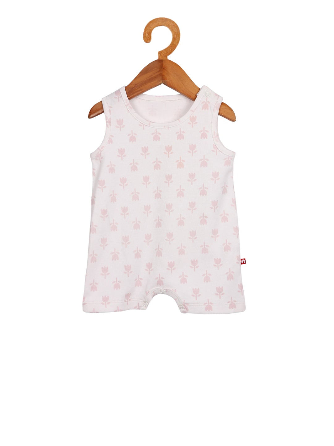 

Nino Bambino Infant Kids White & Pink Printed Organic Cotton Sustainable Rompers