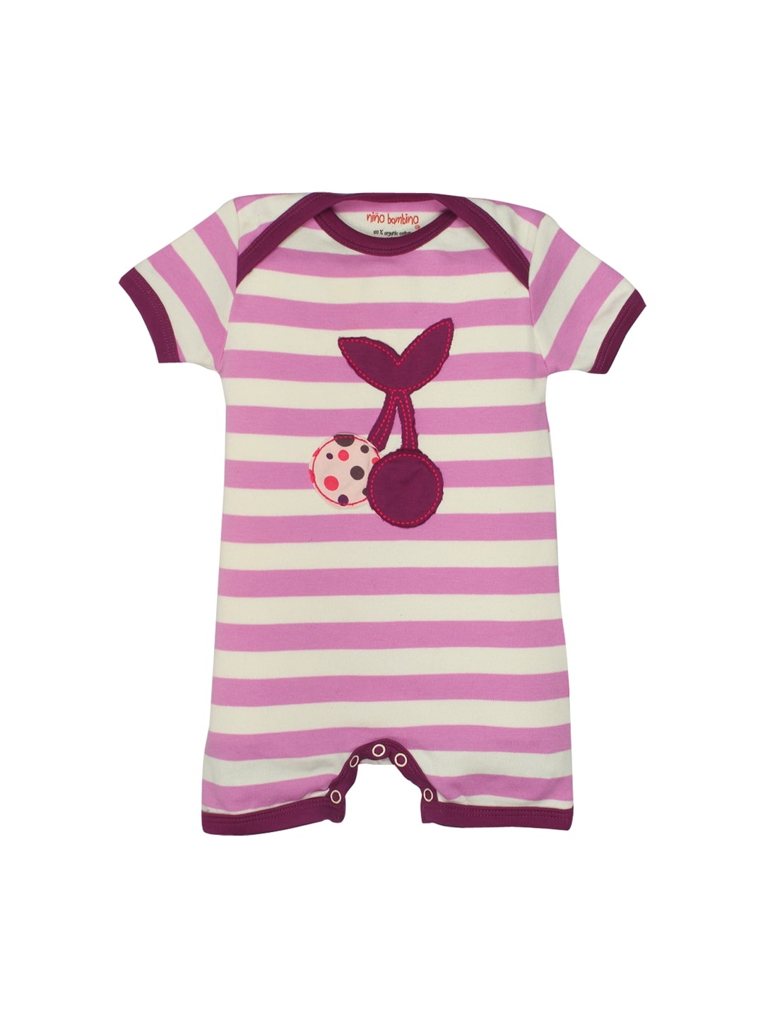 

Nino Bambino Infant Kids Magenta & White Striped Organic Cotton Sustainable Rompers