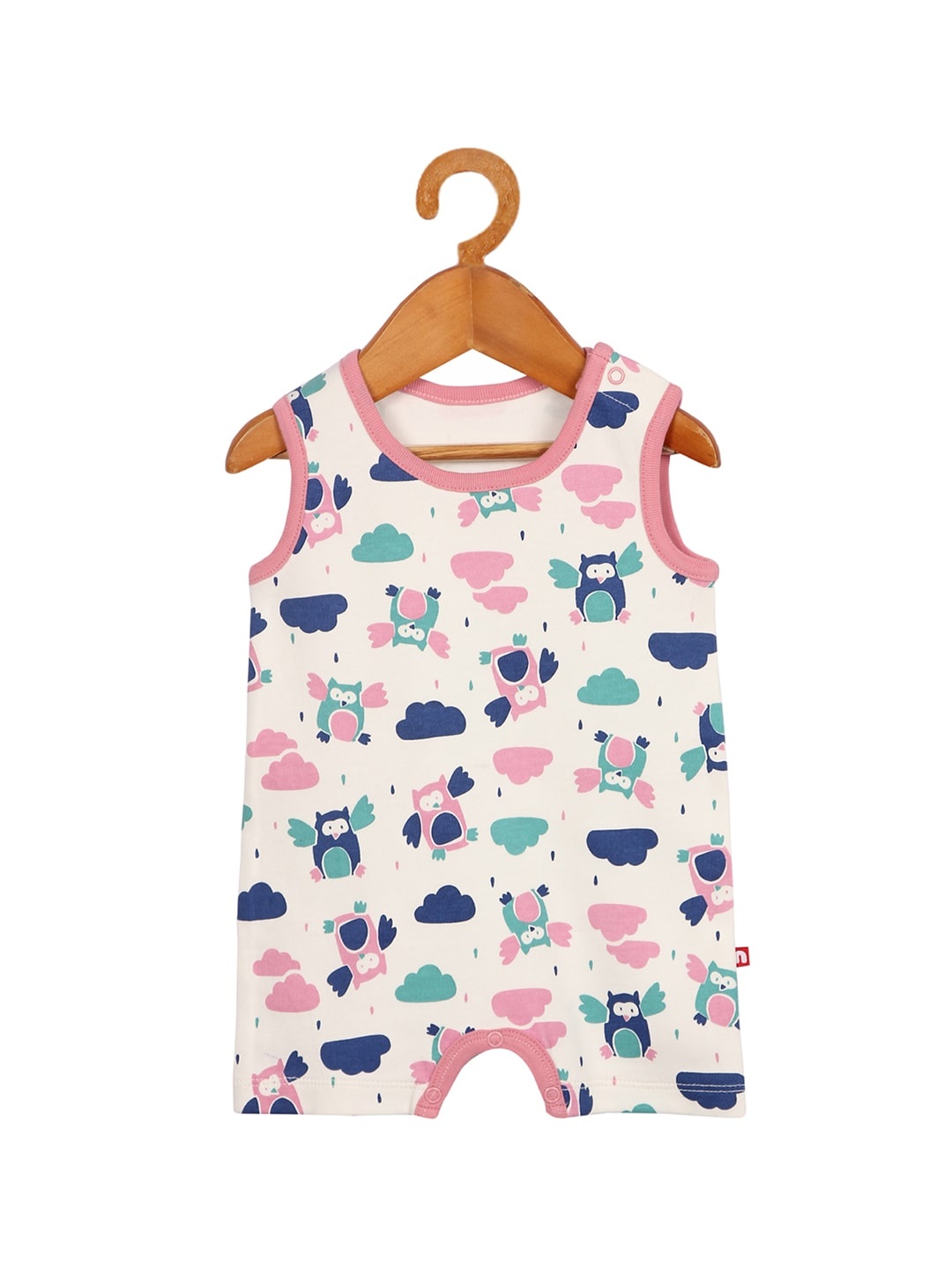 

Nino Bambino Infant Kids White & Pink Printed Organic Cotton Sustainable Rompers