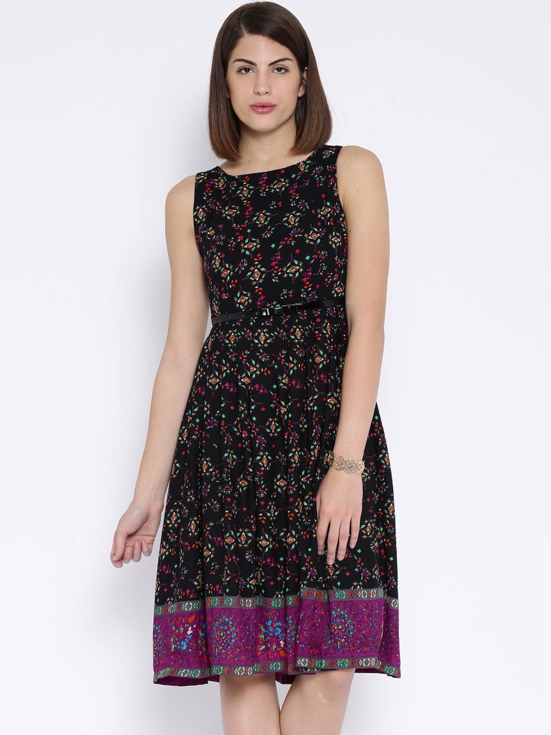 

Tokyo Talkies Black Printed Fit & Flare Dress