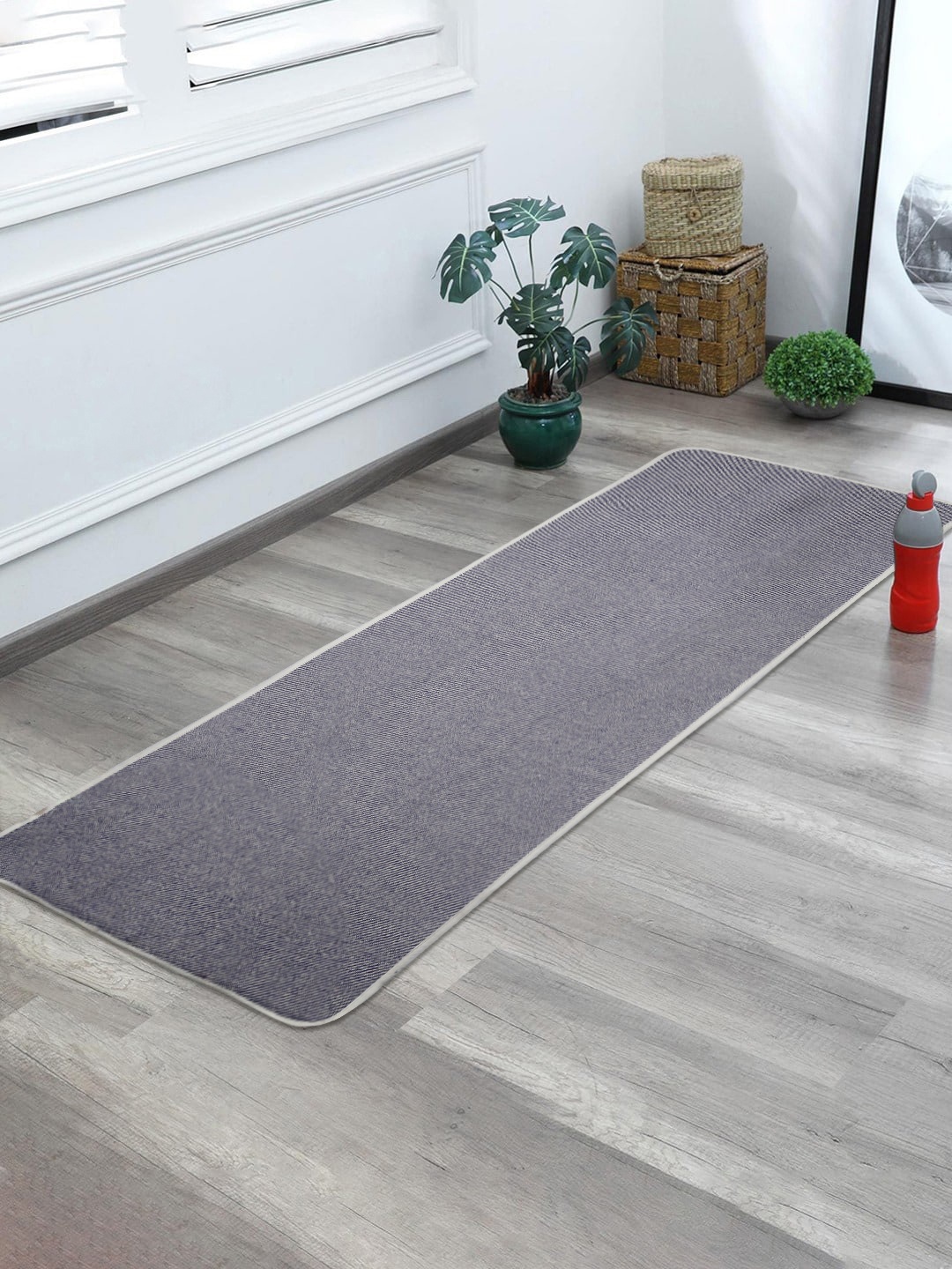 Saral Home Cream-Coloured & Navy Blue Woven Yoga Mat -60x180 Cm
