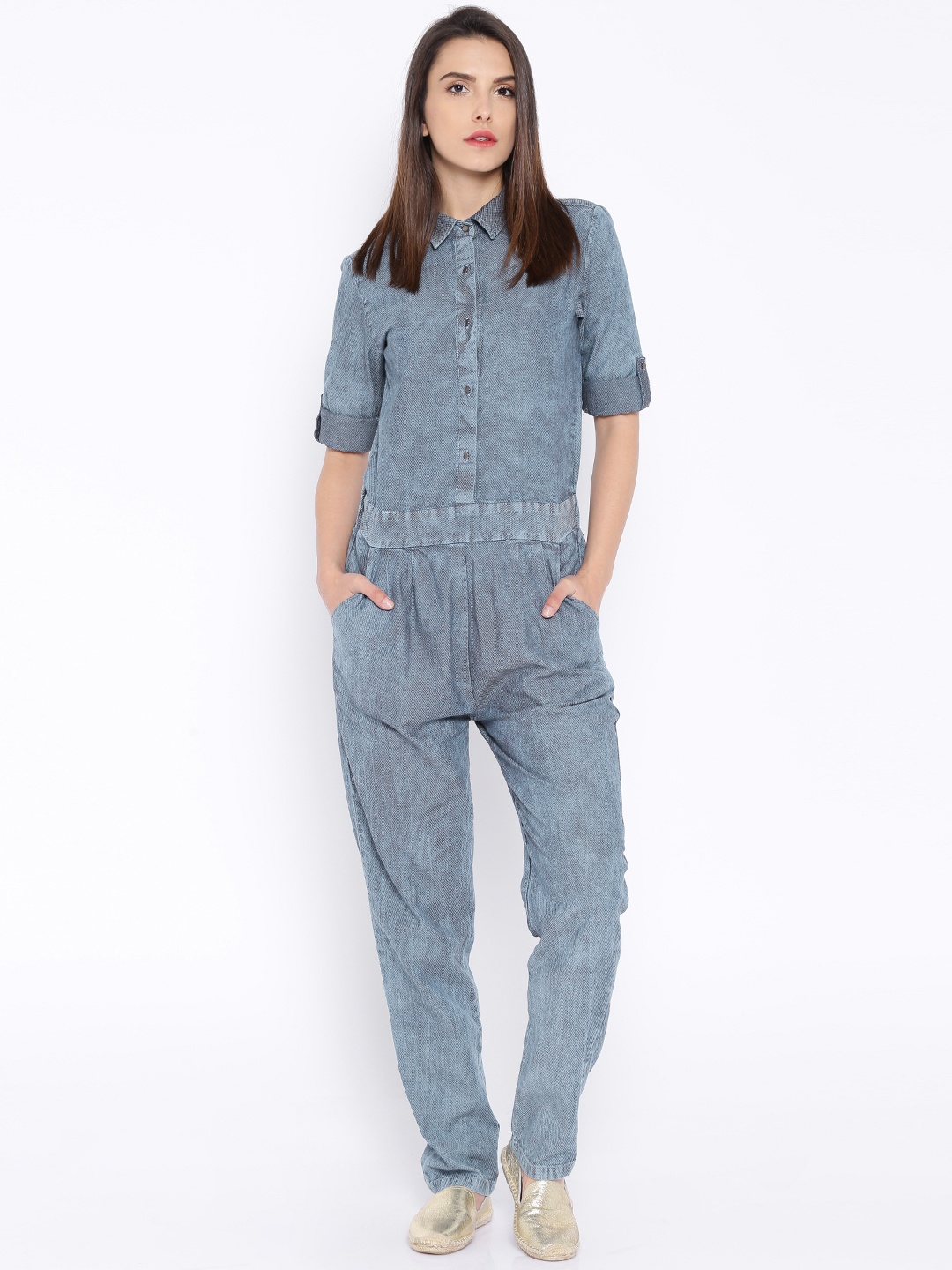 

Tokyo Talkies Blue Patterned Denim Jumpsuit