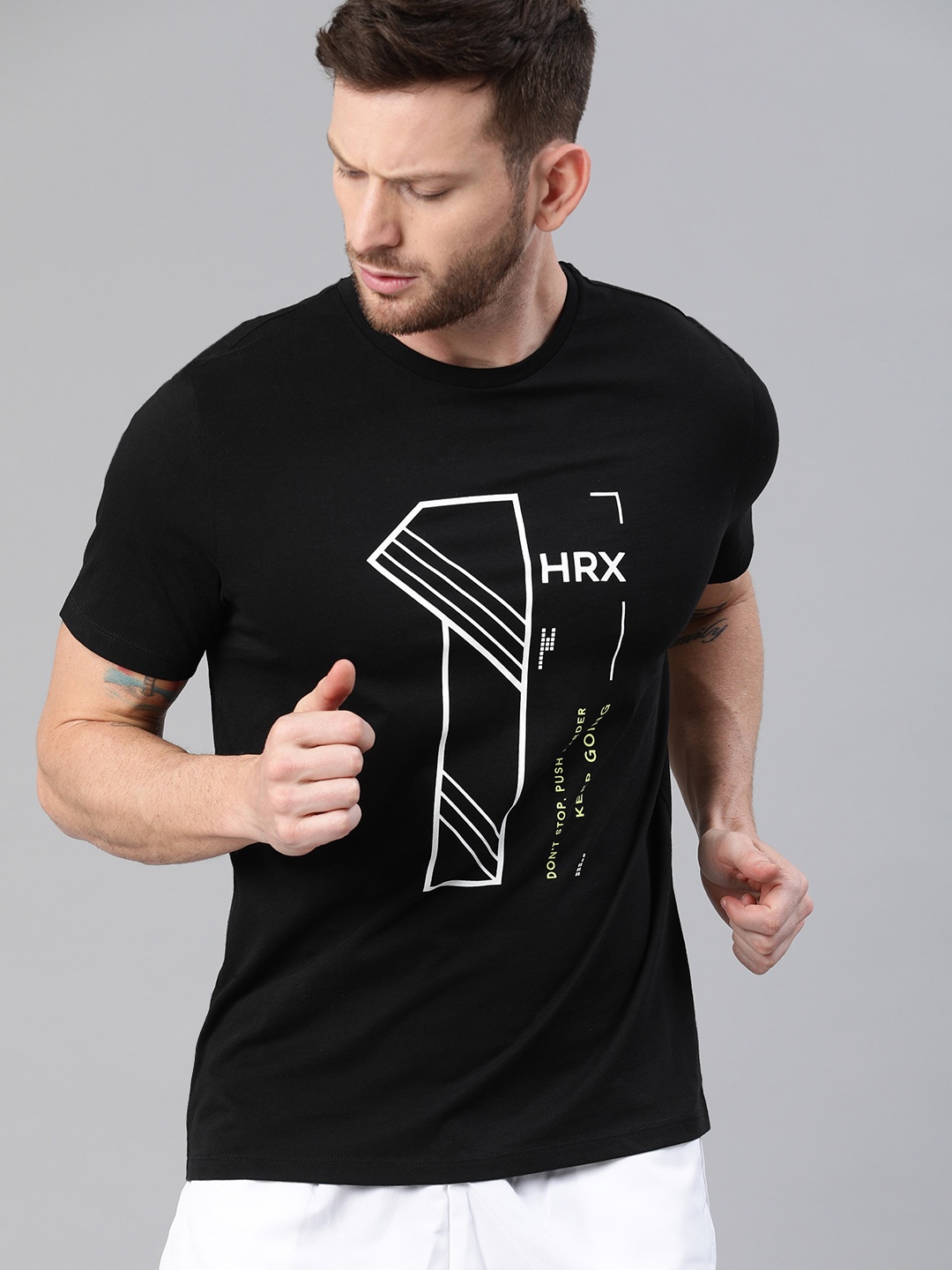 

HRX by Hrithik Roshan Men Black Solid Typography Lifestyle Pure Cotton T-shirt