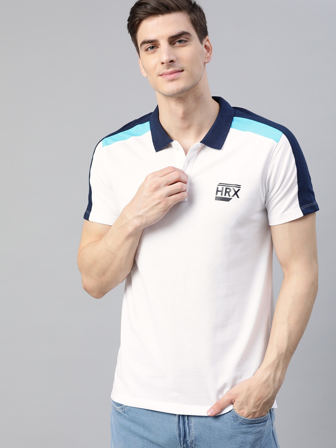 

HRX by Hrithik Roshan Men White Solid Polo Collar Lifestyle T-shirt