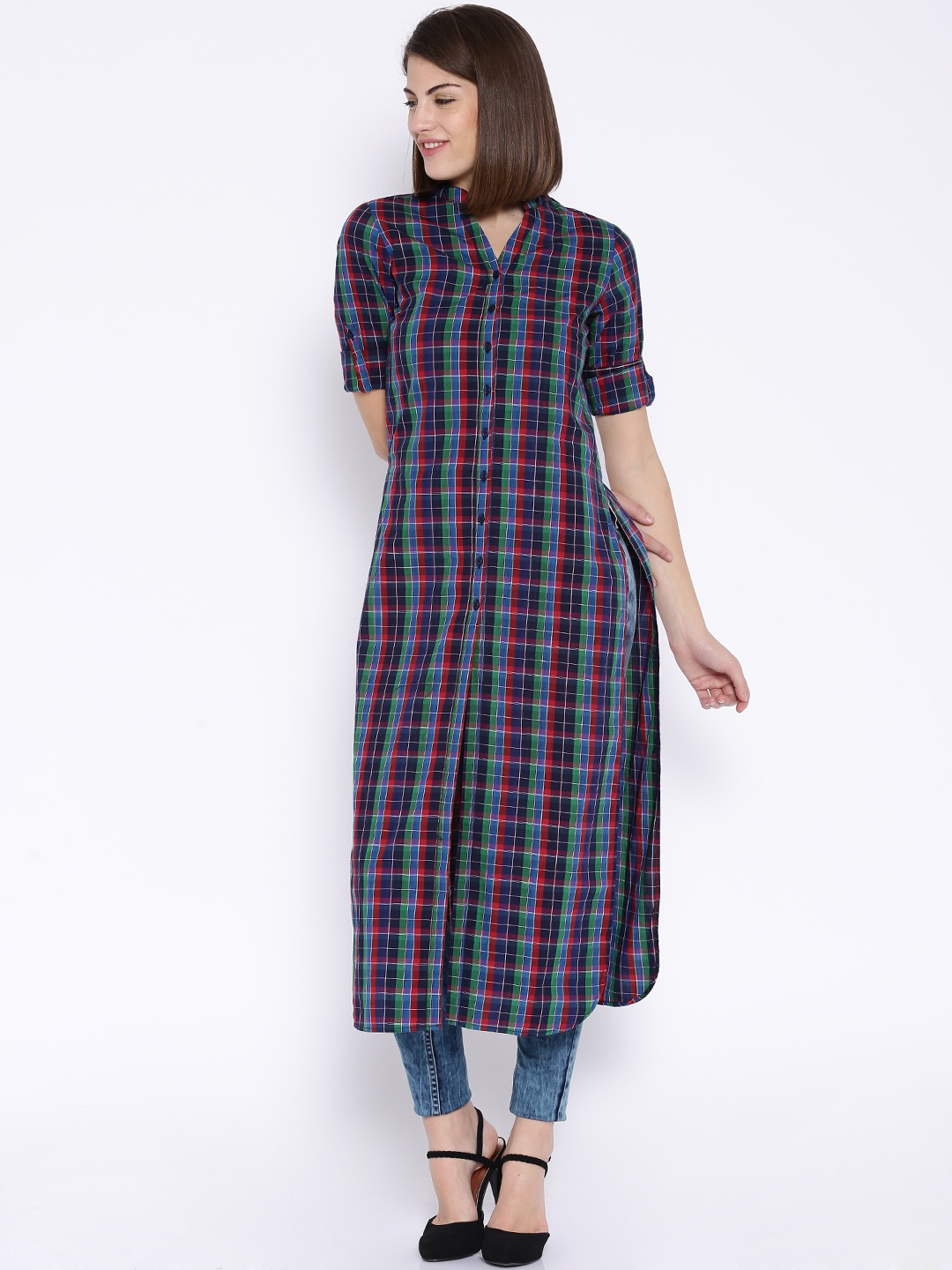 

Tokyo Talkies Multicoloured Checked Pure Cotton Tunic, Multi