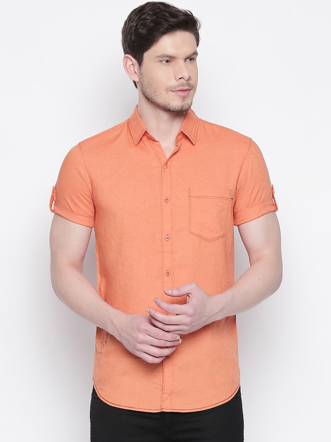 

Mufti Men Orange Slim Fit Solid Casual Shirt