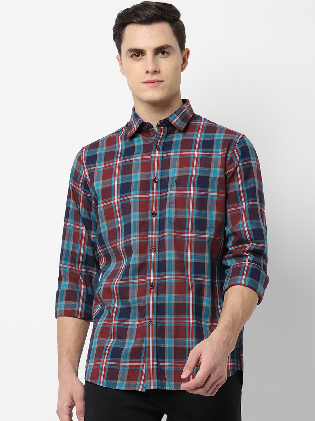 

Allen Solly Men Red & Blue Slim Fit Checked Casual Shirt