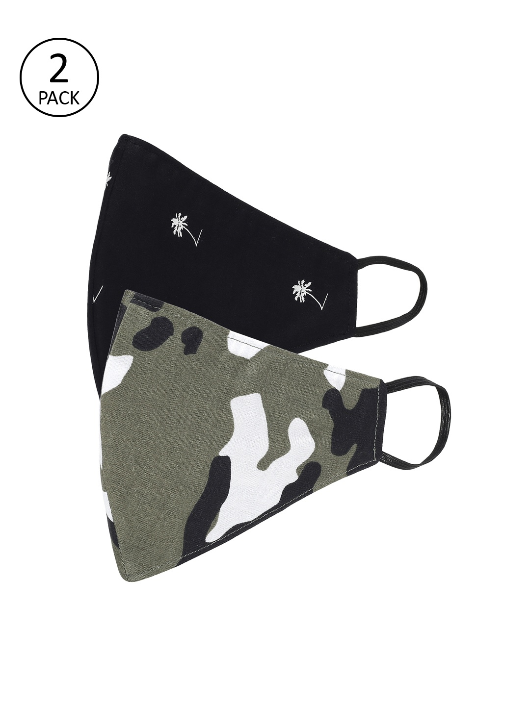 

AKSHARA Kids Printed 2 Pcs 2-Ply Protective Cotton Reusable Face Masks, Black