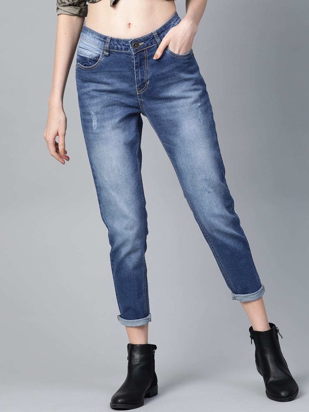 

Roadster Women Blue Skinny Fit High-Rise Low Distress Stretchable Jeans