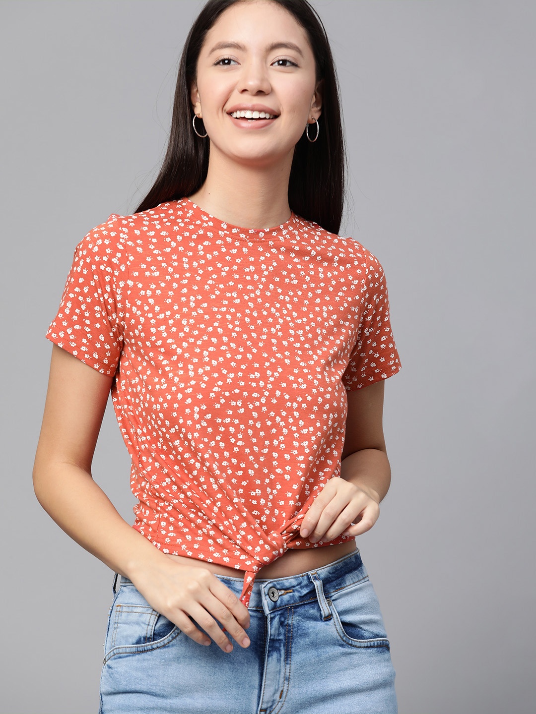 

Mast & Harbour Women Orange Printed Round Neck T-shirt
