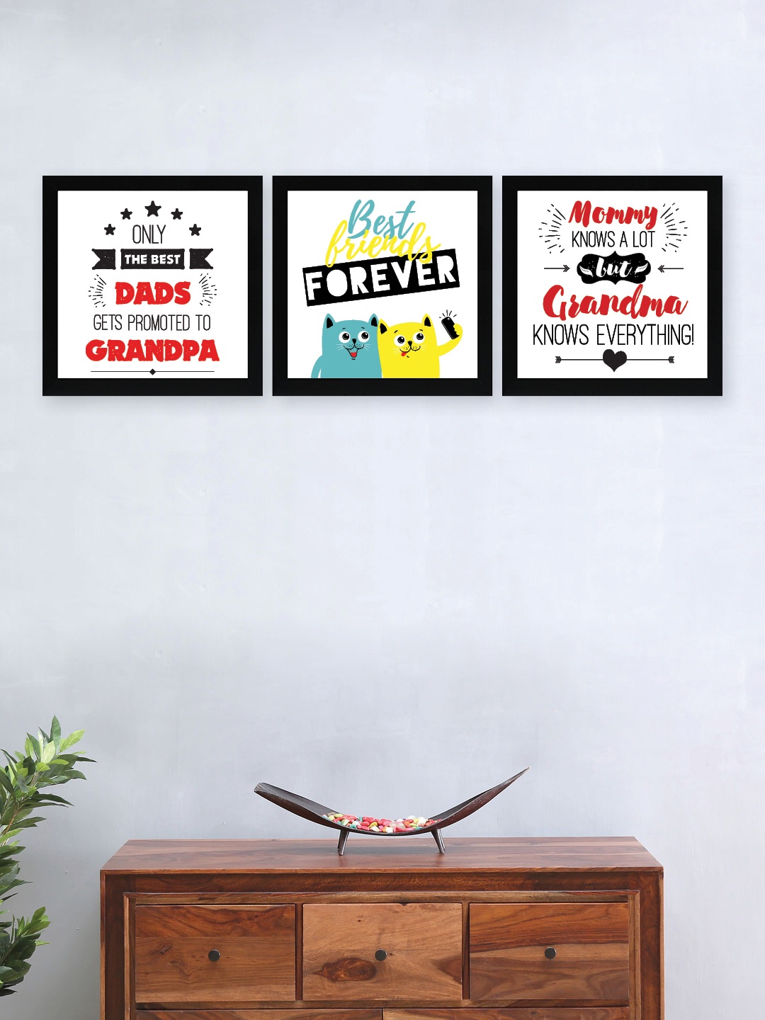 

nest ART Set Of 3 Black & Red Printed Inspirational Framed Posters