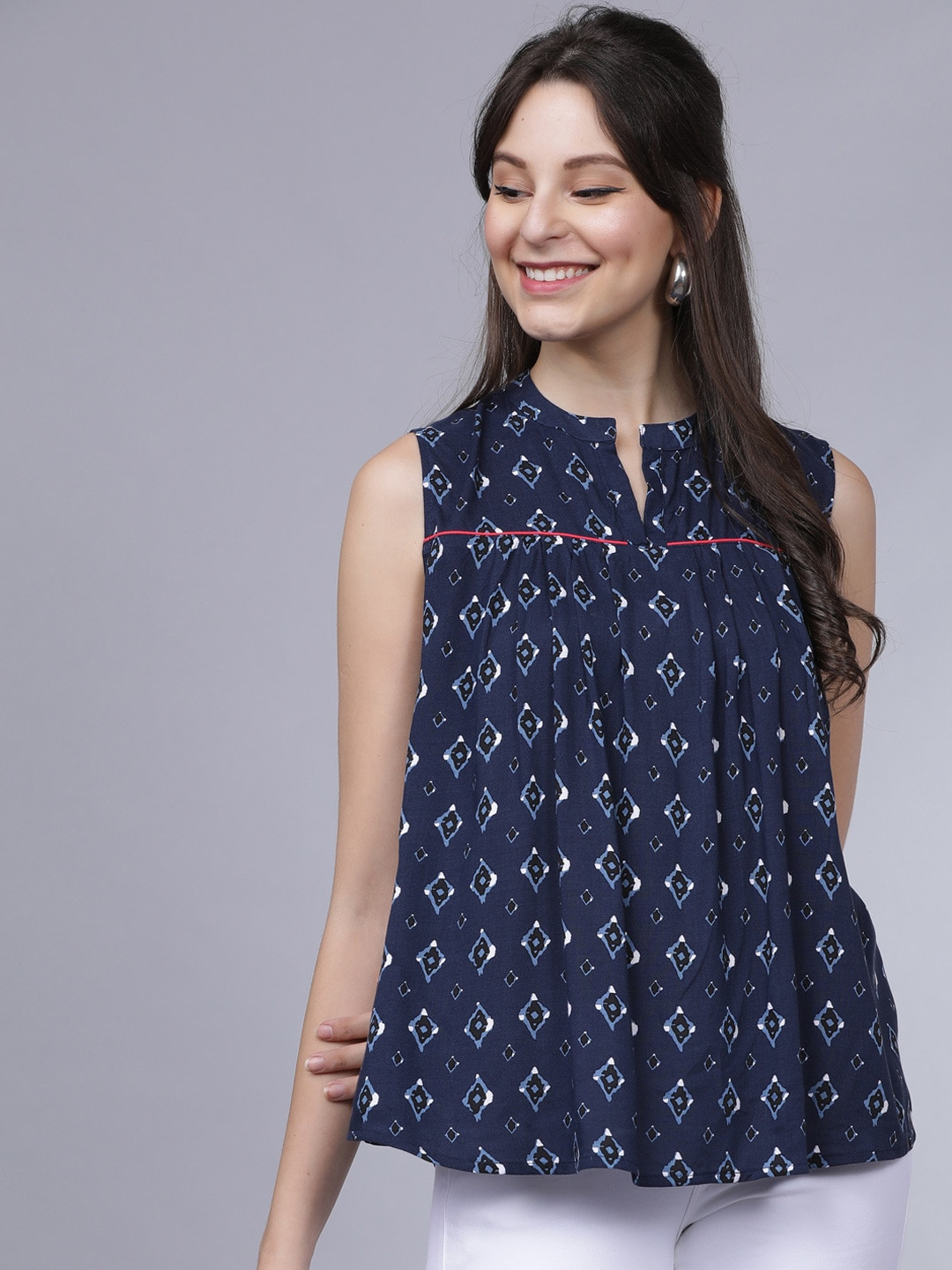 

Tokyo Talkies Women Navy Blue Printed A-Line Top