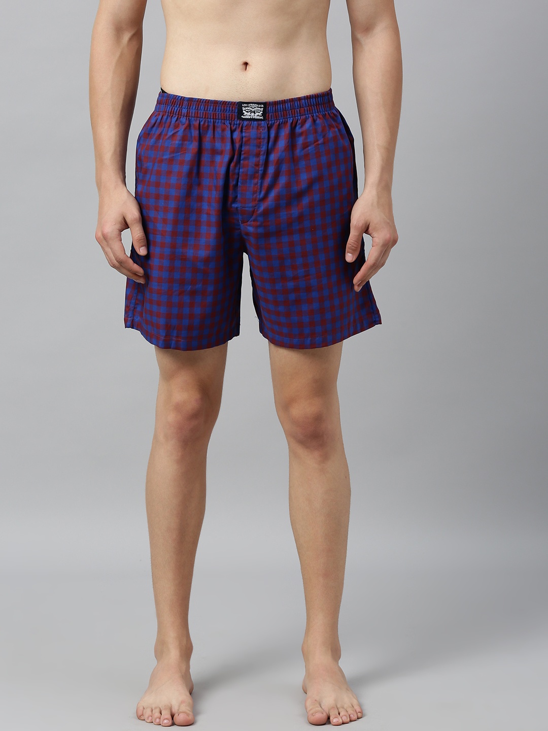 

Levis Men Checked Cotton Woven Soft Boxer Shorts with Side Pocket, Blue