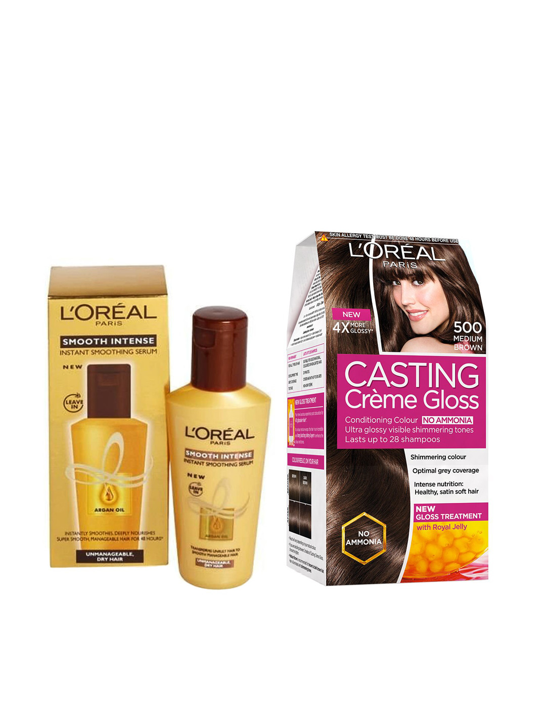 

LOreal Paris Women Set Of Smooth Hair Serum And Casting Creme Hair Colour Medium Brown 500