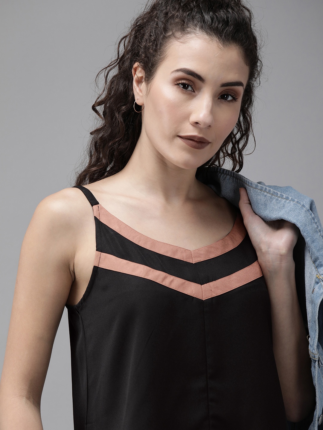 

Roadster Women Black Solid Top with Straps