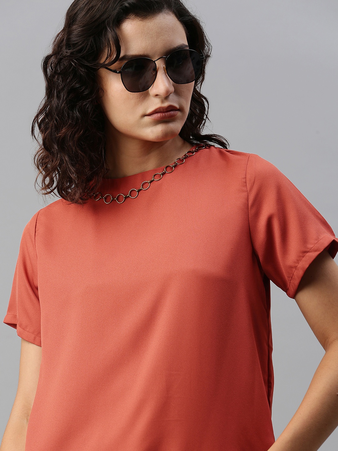 

Roadster Women Orange Solid Top With Embellishments