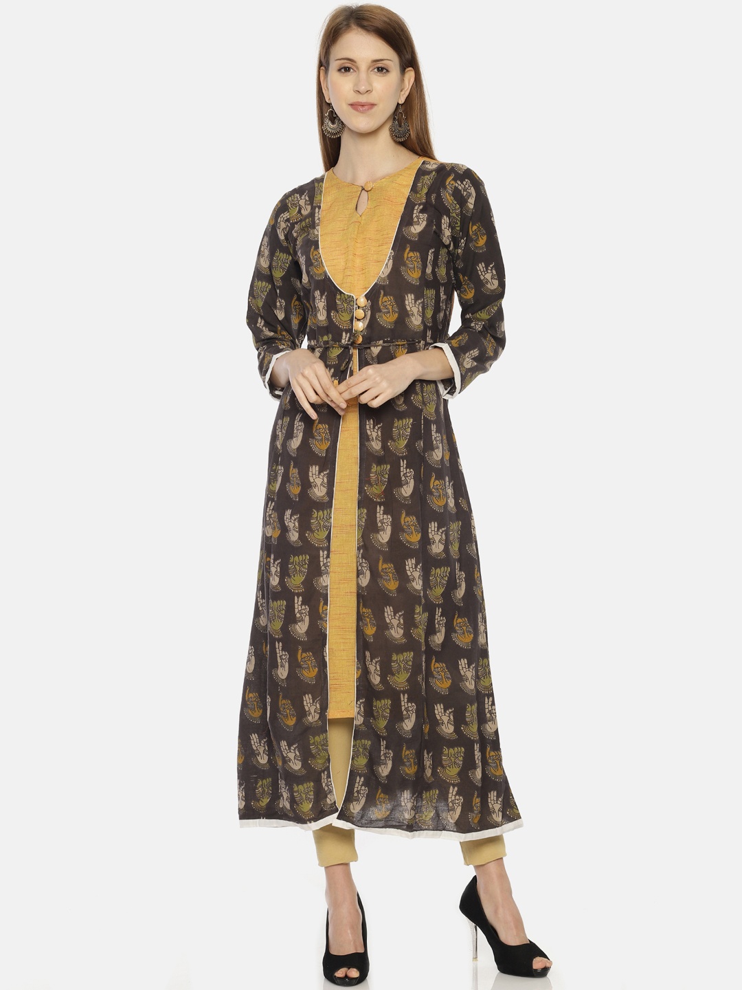 

Resha Women Black & Brown Printed A-Line Kurta