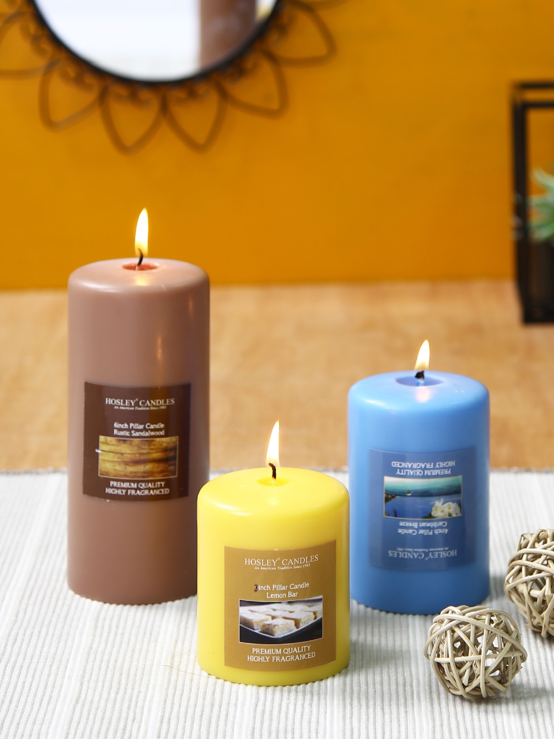 

HOSLEY Set 3 Brown & Blue Solid Decorative Highly Fragranced Pillar Candle