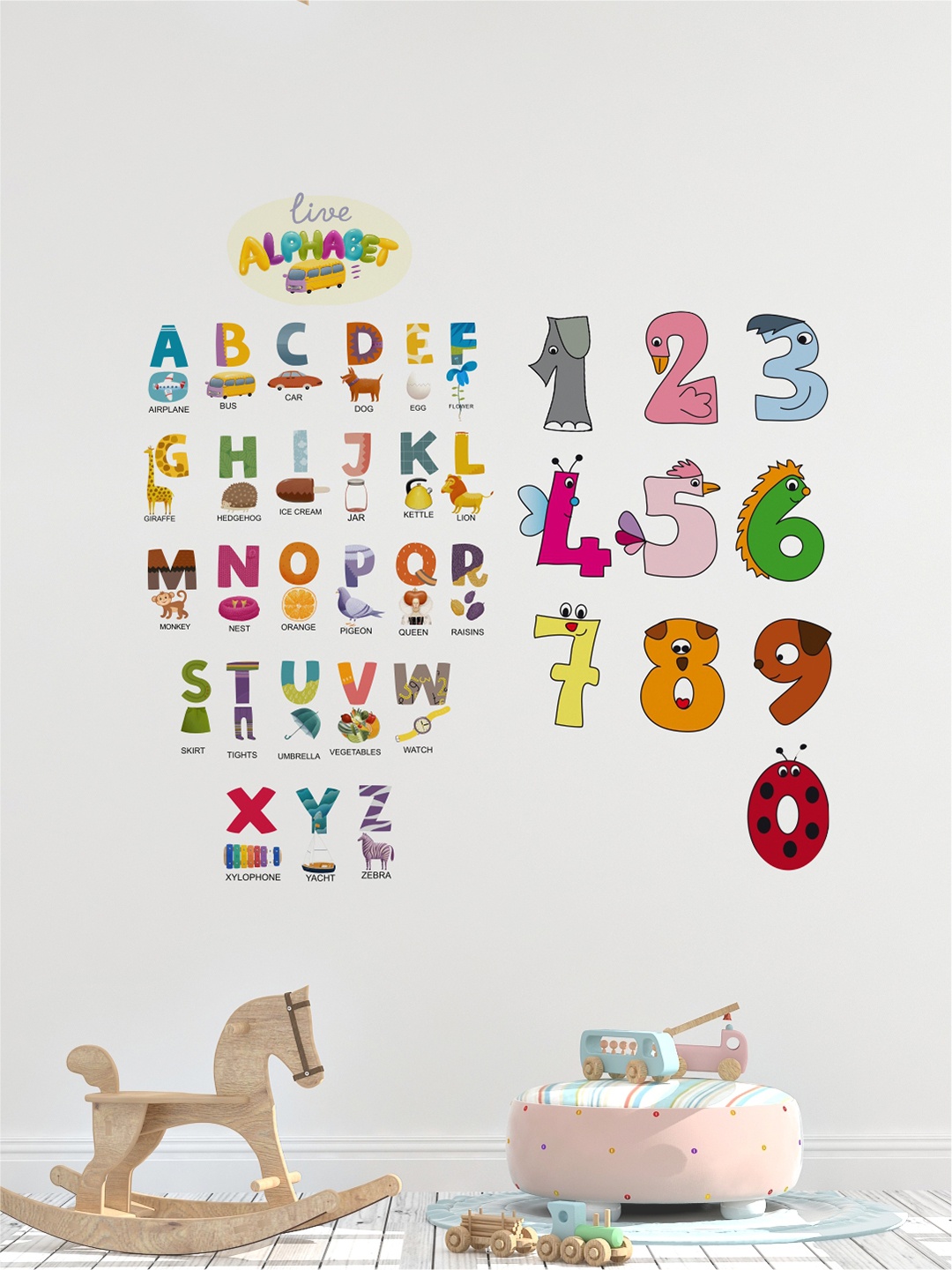 

rawpockets Multicoloured Alphabets and Numbers Combo Decor Wall Stickers, Multi