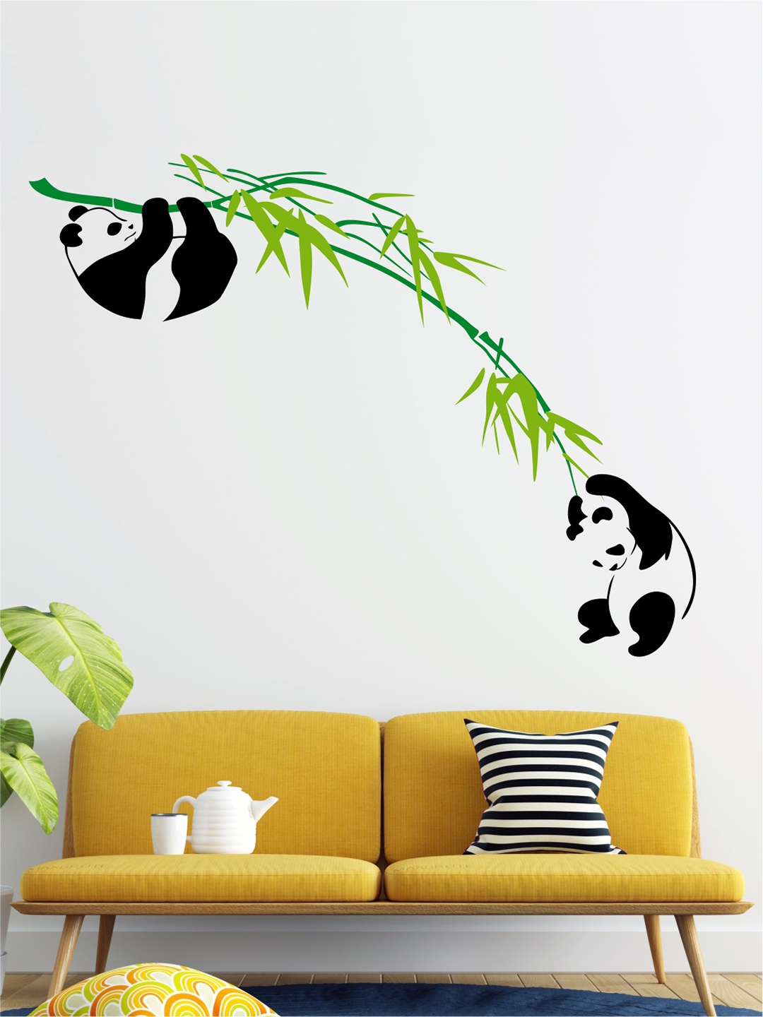 

rawpockets Black & Green Panda Playing on Bamboo Tree Wall Stickers