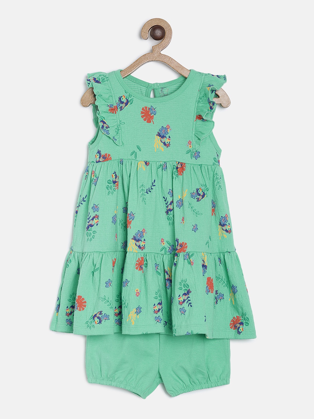 

MINI KLUB Girls Green Printed A-Line Dress