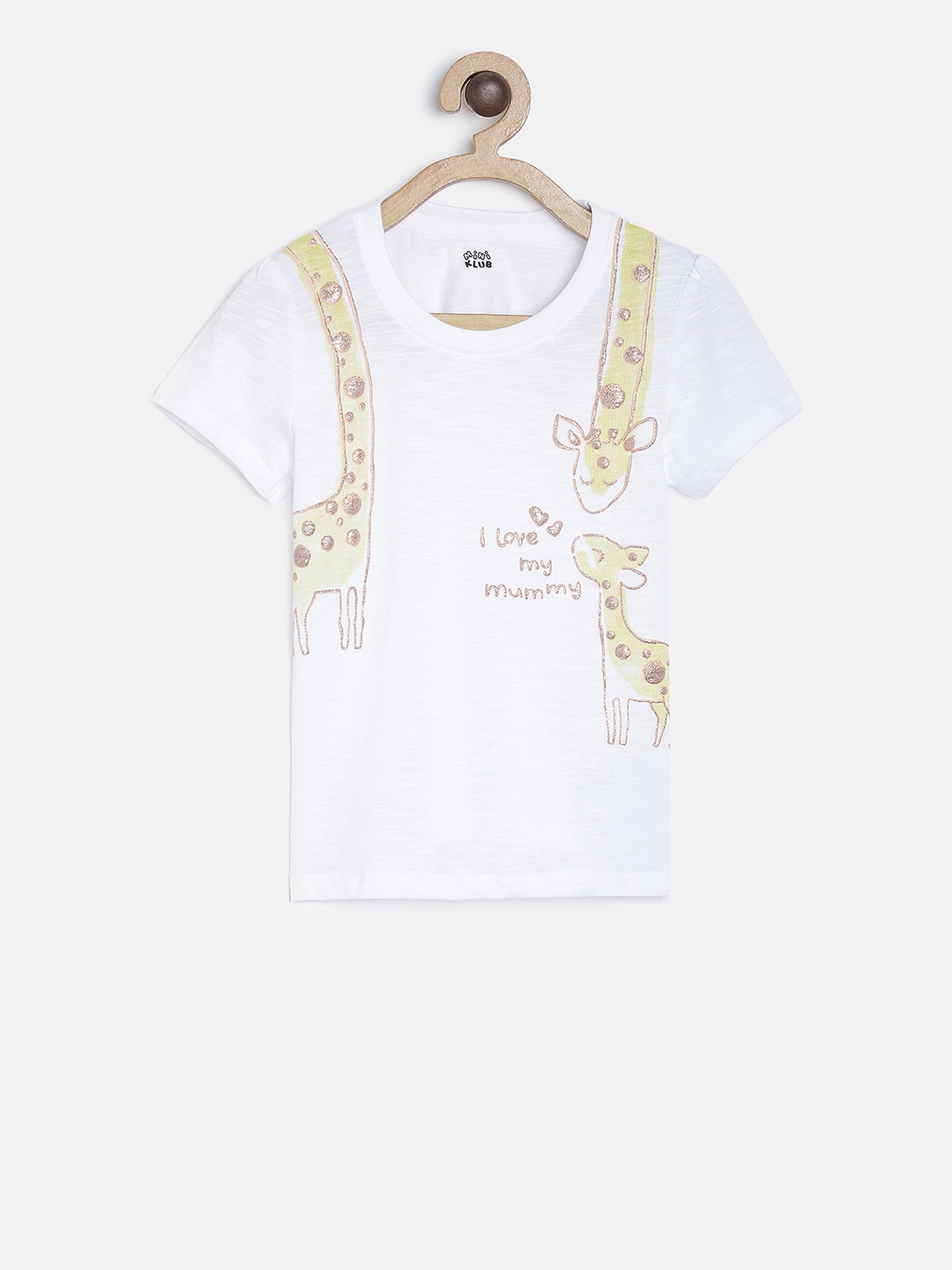 

MINI KLUB Girls White Printed Round Neck T-shirt